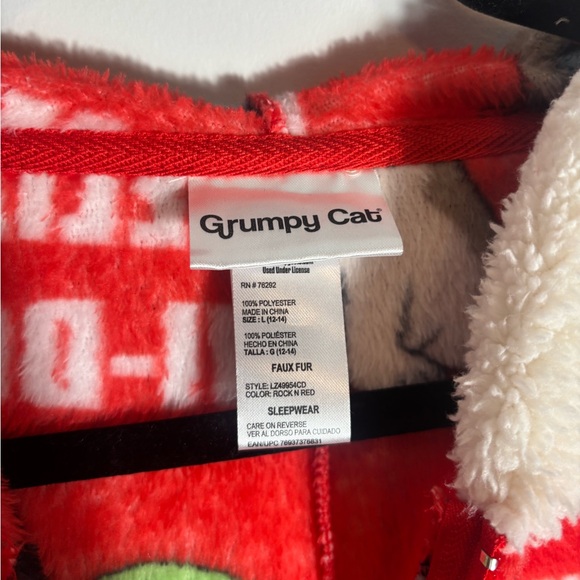 Grumpy Cat Hooded Union Suit Pajamas Women’s L Christmas Cozy Zip One-Piece - Picture 6 of 6